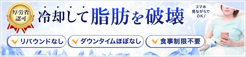 厚労省認可 冷却して脂肪を破壊 リバウンドなし・ダウンタイムほぼなし・食事制限不要 クールスカルプティング&reg;