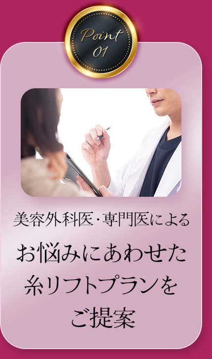 Point01 美容ドクターがお客様のご要望にあわせた糸リフトプランをご提案します